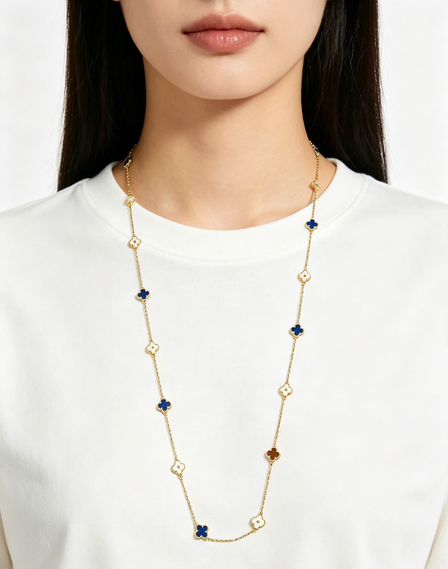 Van Cleef & Arpels Vintage Alhambra Yellow Gold Enamel Necklace